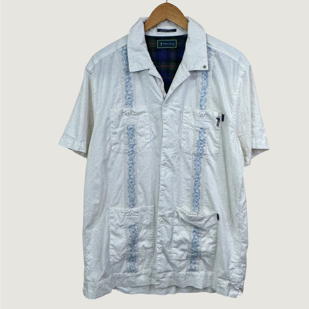 William Murray Guayabera Shirt Mens Large White Linen Blend Golf Resort Coastal